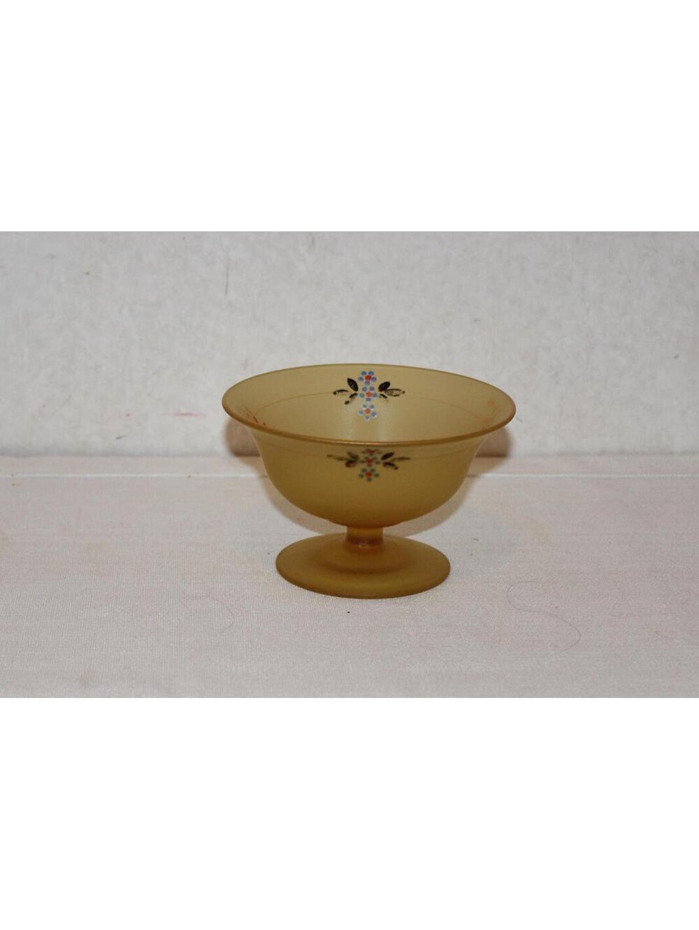 Vintage Depression Glass Hand Painted Yellow Satin Pedestal Bowl Candy Dish